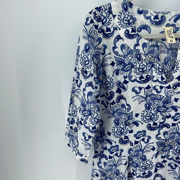 Yala 100% organic cotton printed 3/4 sleeve keyhole tunic top sz XS - Picture 3 of 7